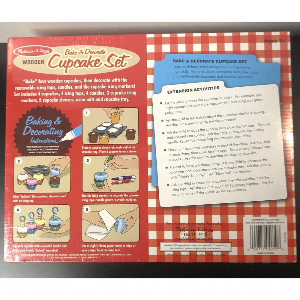 Melissa &‎ Doug Wooden Bake & Decorate Cupcake Set 18pc Play Food Toy 4019 New